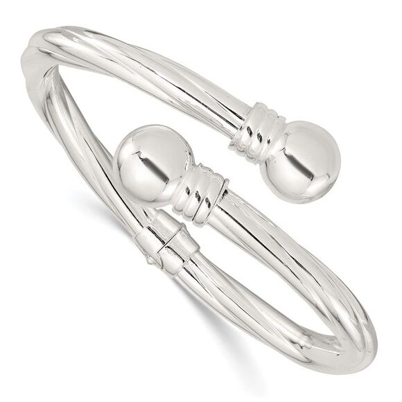 Kazi Luxury Sterling Silver Polished Twist Patterned Hinged Bangle